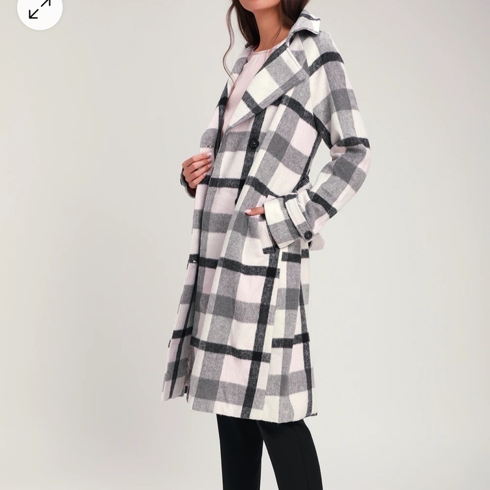 Lulus Fond of You Black & White Plaid Coat โ Size M - Picture 2 of 11